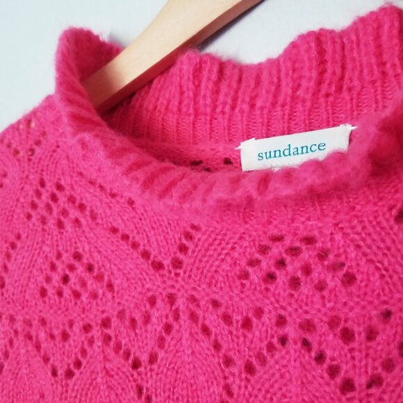 Sundance Bertina Sweater Ruffle Neck Pointelle Knit Fuchsia Pink S $118 Romantic - Picture 5 of 16